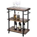 Industrial 3-Tier Wooden Bar & Beverage Cart - Image 6