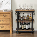 Industrial 3-Tier Wooden Bar & Beverage Cart - Image 2