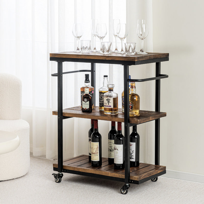 Industrial+Wood+3+Tier+Bar+Beverage+Cart (7) Industrial 3-Tier Wooden Bar & Beverage Cart - Image 1