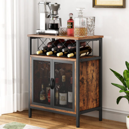 Heritage Wood Bar Cabinet with Built-in Wine Racks