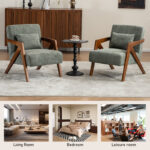 Set of 2 Solid Wood Accent Armchairs with Upholstery and Additional Pillow - Image 2