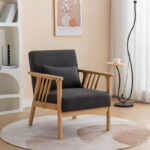 Solid Acacia Wood Armchair Pair with Cushioned Seating – Set of 2