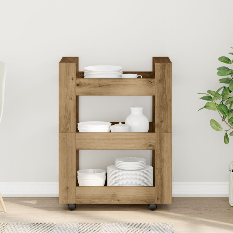 Kitchen+Trolley+23.6X17.7X31.5+In+Engineered+Wood-1237055419 Engineered Wood Kitchen Utility Trolley – 23.6 × 17.7 × 31.5 In - Image 1