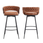 Premium Swivel Upholstered Low Back Bar & Counter Stools with Metal Base (Set of 2) - Image 5