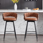 Premium Swivel Upholstered Low Back Bar & Counter Stools with Metal Base (Set of 2)