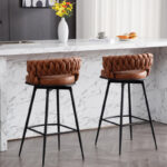 Premium Swivel Upholstered Low Back Bar & Counter Stools with Metal Base (Set of 2) - Image 2