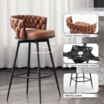 Premium Swivel Upholstered Low Back Bar & Counter Stools with Metal Base (Set of 2) - Image 3