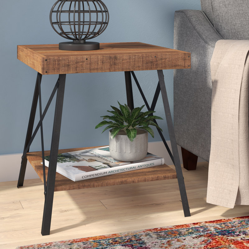Laguna+Solid+Wood+Top+End+Table-50283803 Solid Wood Top Side Table with Clean Minimal Silhouette - Image 1