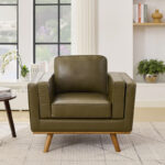 Hand-Finished Leather Armchair Featuring Premium Solid Teak Wood Legs - Image 2