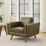 Hand-Finished Leather Armchair Featuring Premium Solid Teak Wood Legs