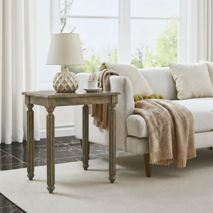 Solid Wood Rectangular End Table with Turned Legs for Living Room and Bedroom Corners