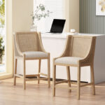 Upholstered Counter Stools with Solid Wood Support Frame (Set of 2)