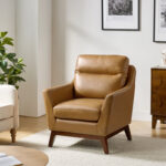 Leather Upholstered Armchair with Solid Wood Legs - Image 2