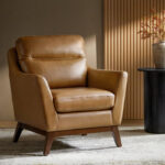 Leather Upholstered Armchair with Solid Wood Legs - Image 3