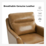 Leather Upholstered Armchair with Solid Wood Legs - Image 7