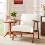 Contemporary Mid-Century Arm Chair with Upholstered Seat and Solid Wood Support Base - Image 2