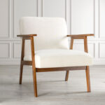 Contemporary Mid-Century Arm Chair with Upholstered Seat and Solid Wood Support Base