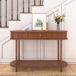 Solid Wood Console Table with Smooth Tambour Sliding Door