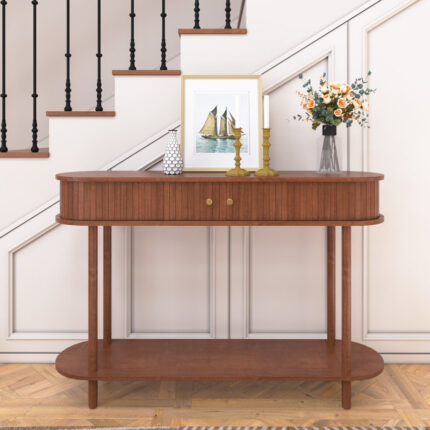 Modern Wooden Console Table with Smooth Tambour Door