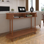 Solid Wood Console Table with Smooth Tambour Sliding Door - Image 2