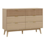 Solid Sheesham Wood 6-Drawer Double Dresser with Wave-Form Fluted Front Panels – 52” Wide Bedroom Storage Chest - Image 3