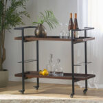 Walnut Patio Bar Cart in Solid Wood Finish