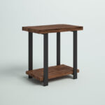 Rustic Wood End Table with Metal Legs and Two-Tier Storage Design - Image 4