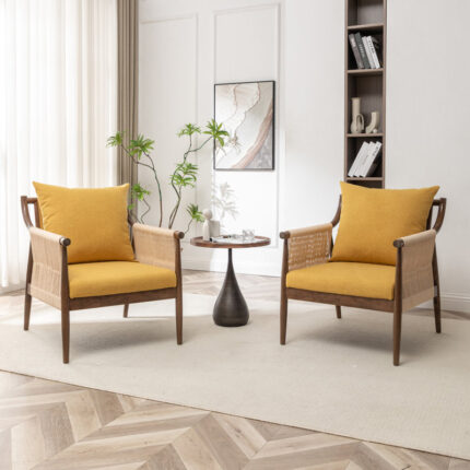 Upholstered Armchairs with Solid Wood Arms for Living Room