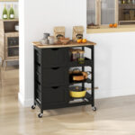 Compact Rolling Kitchen Island & Bar Serving Cart with Wood Top