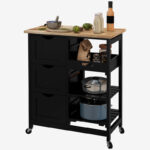 Compact Rolling Kitchen Island & Bar Serving Cart with Wood Top - Image 5
