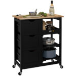 Compact Rolling Kitchen Island & Bar Serving Cart with Wood Top - Image 4