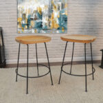 Solid Wood Bar and Counter Stools with Classic Minimal Design (Set of 2)