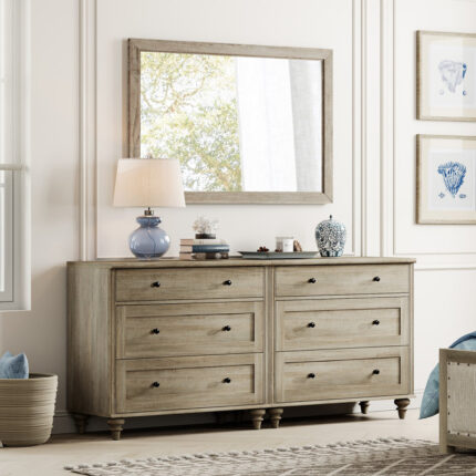 Solid Sheesham Wood Double Chest with 6 Drawers – 58.11” Wide Bedroom Storage Dresser