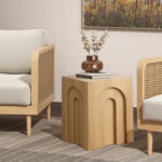 Contemporary Oak Finish Nesting Side Tables with Arched Base Design – Set of 3