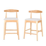 Solid Wood Bar Stools with Built-In Footrest for Kitchen Counters (Set of 2) - Image 2