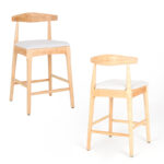 Solid Wood Bar Stools with Built-In Footrest for Kitchen Counters (Set of 2) - Image 3