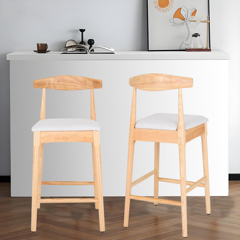 Solid+Wood+Bar+Stool+With+Footrest+2+Packs-1969570281 Solid Wood Bar Stools with Built-In Footrest for Kitchen Counters (Set of 2) - Image 1