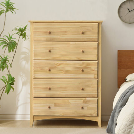 Solid Wood Storage Chest with Five Spacious Drawers for Bedroom and Living Interior Organisation