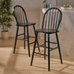 Solid Wood Counter Stools with Simple Contemporary Design (Set of 2)