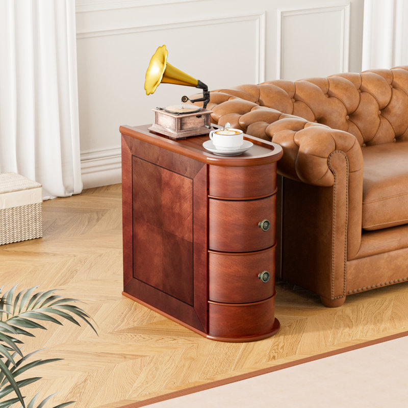 Solid+Wood+End+Table,Narrow+Side+Table+With+2+Drawers Solid Wood Narrow End Table with Two Storage Drawers for Living Room and Bedside Use - Image 1