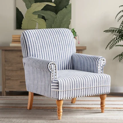 Premium Upholstered Solid Wood Armchair with Classic Rolled Arms