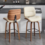 Upholstered Bar Stool with Premium Solid Wood Base for Home Counters