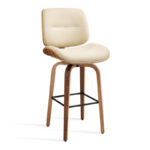 Upholstered Bar Stool with Premium Solid Wood Base for Home Counters - Image 6