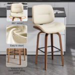 Upholstered Bar Stool with Premium Solid Wood Base for Home Counters - Image 5
