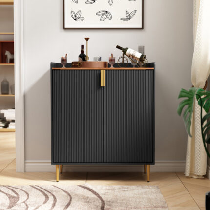Modern Coffee Bar Cabinet with Wine Storage & Utility Drawer
