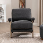 Coffee Chenille Upholstered Armchair with Wooden Base for Living & Lounge Corners - Image 7