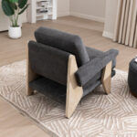 Coffee Chenille Upholstered Armchair with Wooden Base for Living & Lounge Corners - Image 9