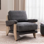 Coffee Chenille Upholstered Armchair with Wooden Base for Living & Lounge Corners - Image 2