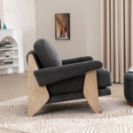 Coffee Chenille Upholstered Armchair with Wooden Base for Living & Lounge Corners - Image 11