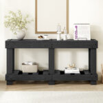 U-Style Pine Veneer Console Table with Vertical Stripe Drawer Fronts and Four-Leg Design